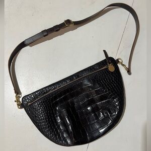 Clare V Black Crocodile-Embossed Crossbody Bag
